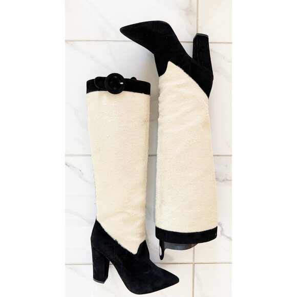 NICHOLAS KIRKWOOD size 38 white pony hide & black suede Tall Boots - Picture 2 of 10
